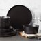 Matte Black Stoneware 16-Piece Dinnerware Set Hand-Painted Dishwasher Safe
